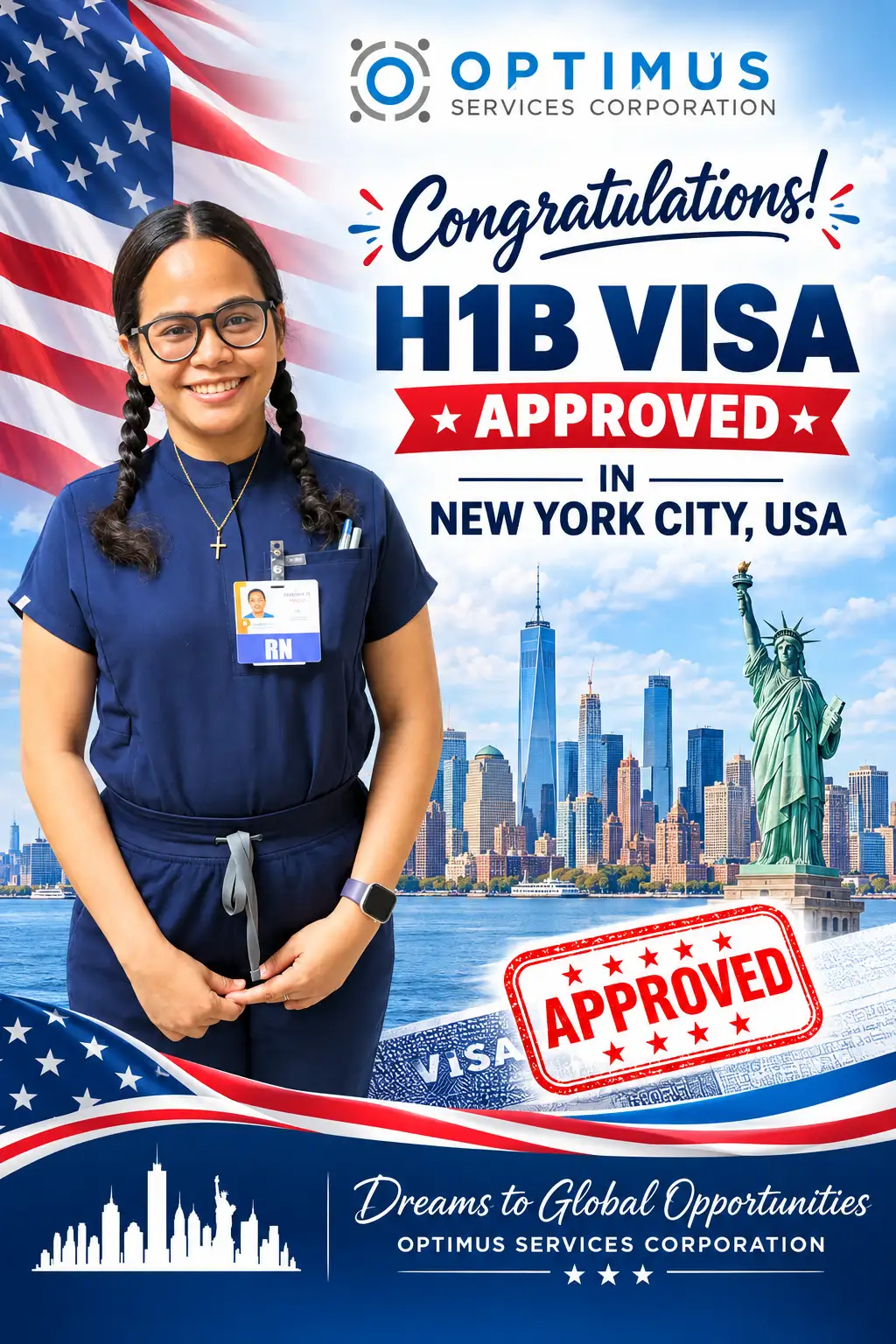 Optimus promotional material celebrating an H-1B journey